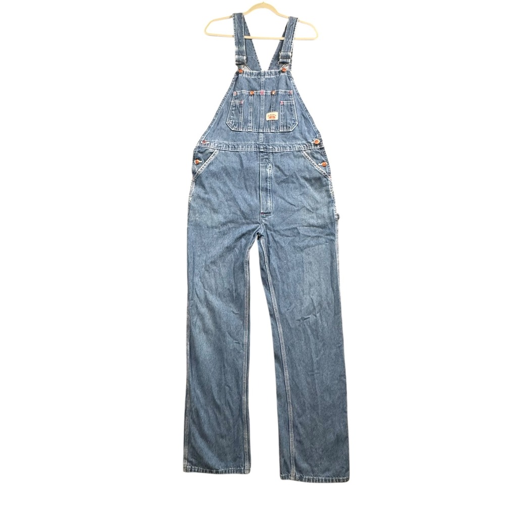 Vintage Round House Overalls Mens 36x34 USA Made Denim Workwear Bibs